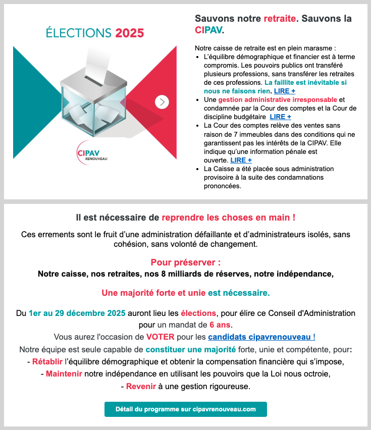CIPAVRenouveau's tweet photo. Notre 2ème newsletter : Sauvons notre retraite. Sauvons la CIPAV !
https://t.co/VbAWPjUxzi https://t.co/RcsqIsSoBW