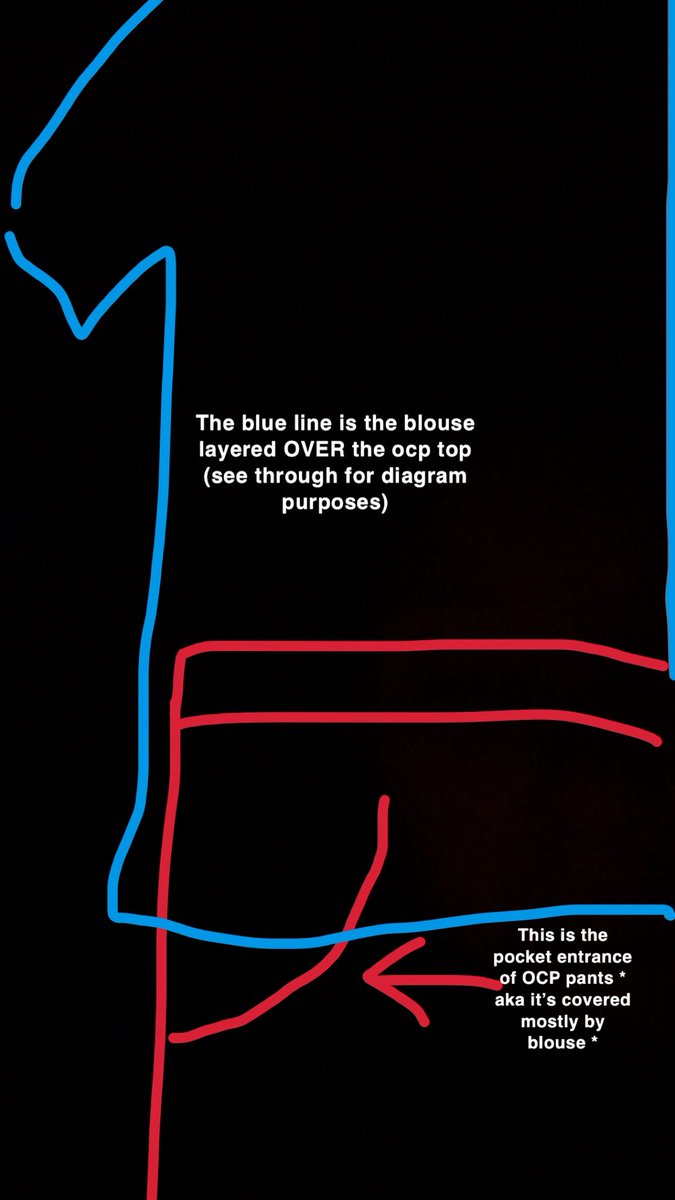 legzibird's tweet photo. @INFJLOVE @MAGAVoice Yes, the outer layer of the OCP uniform is called a blouse. According to our regs, the blouse must cover most of the front pocket. Meaning if he was reaching in his uniform he would have had to move his blouse out of the way to put his hand in ( I drew an example for you below) https://t.co/EDHKd6LrEC