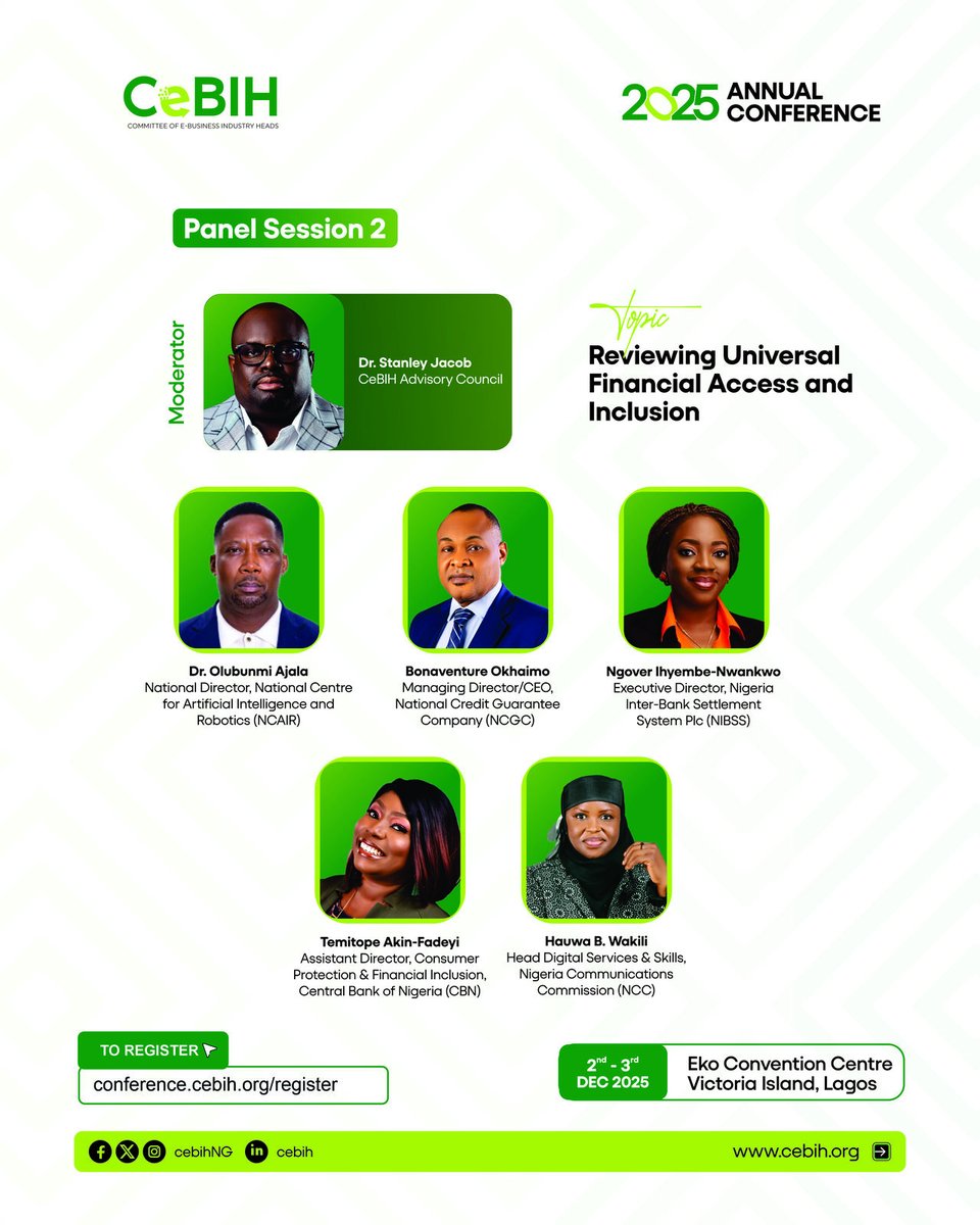 We’re excited to be part of the Annual <a href="/CeBIHNG/">CeBIH</a>  Conference 2025, where industry leaders will explore how cultural shifts are reshaping consumer credit &amp; financial inclusion. Date: Dec 2–3, 2025
Venue: Eko Convention Centre, Victoria Island

Register: conference.cebih.org