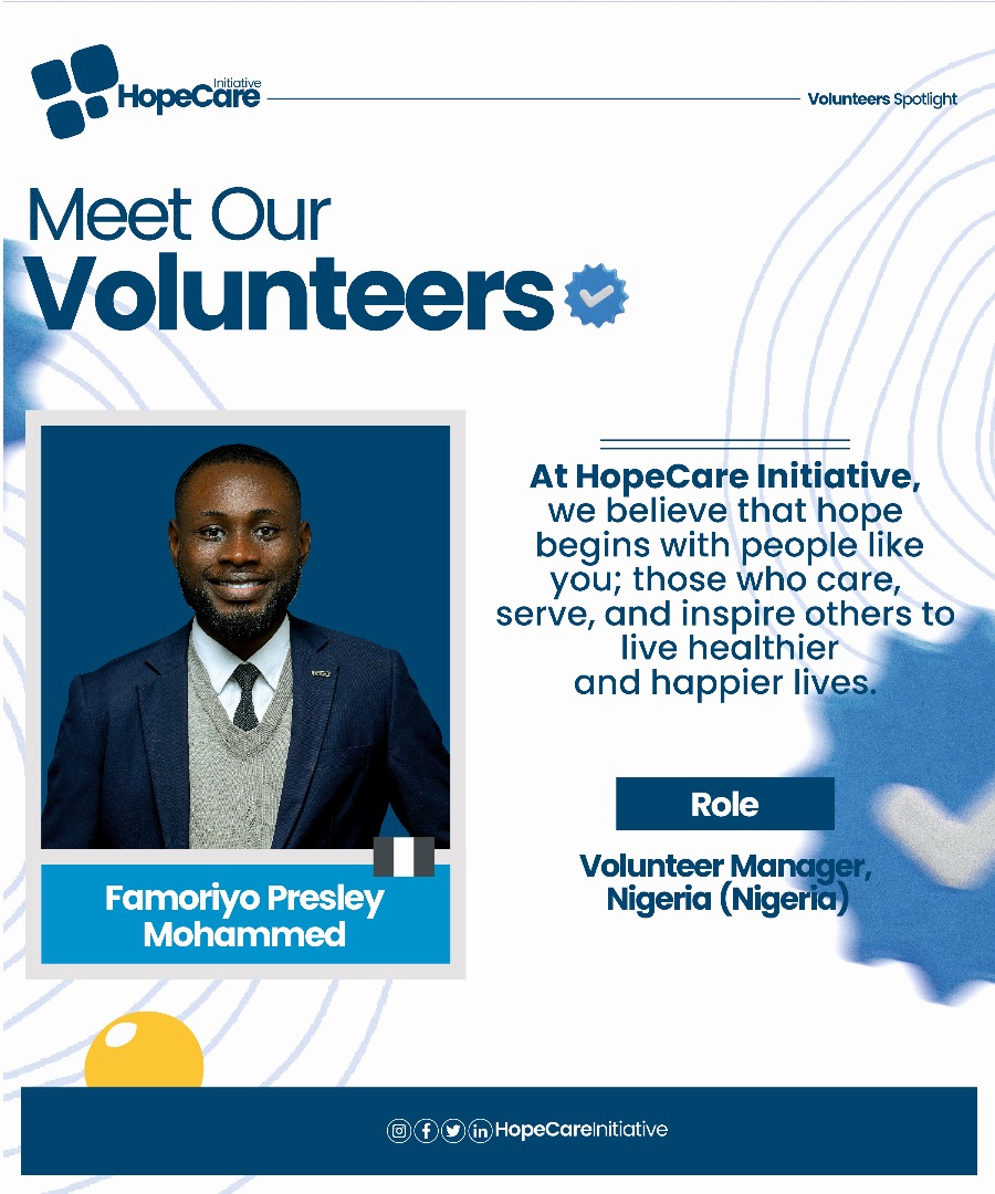 HopeCareIn5385's tweet photo. Volunteer Spotlight🥳🥳
At HopeCare Initiative, our volunteers are the heartbeat of our work. Today, we shine a light on Famoriyo Mohammed. Your commitment brings hope, care, and compassion to those who need it most. Thank you for helping us build stronger communities. 💙🙌 https://t.co/D5IEkXuPlj