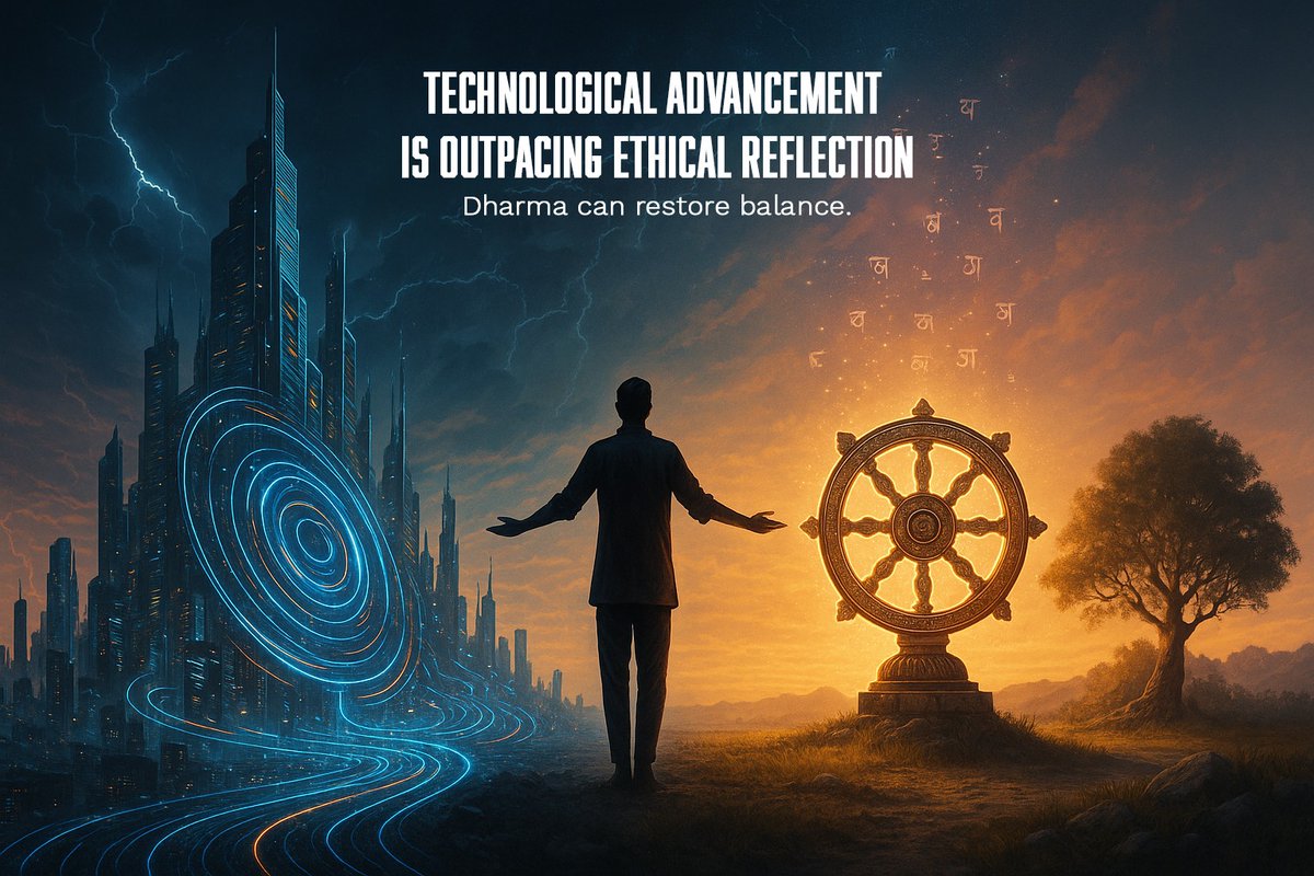 KuruvaVMurthy's tweet photo. Technological advancement is accelerating faster than our ethical reflection. 

In this race, Dharma isn’t a tradition, it’s a compass. A reminder that progress needs principles, not just speed.

#technologyethics #dharmaindigitalage #ethicalinnovation #techwithpurpose #progresswithprinciples #digitaldharma #futurewithvalues