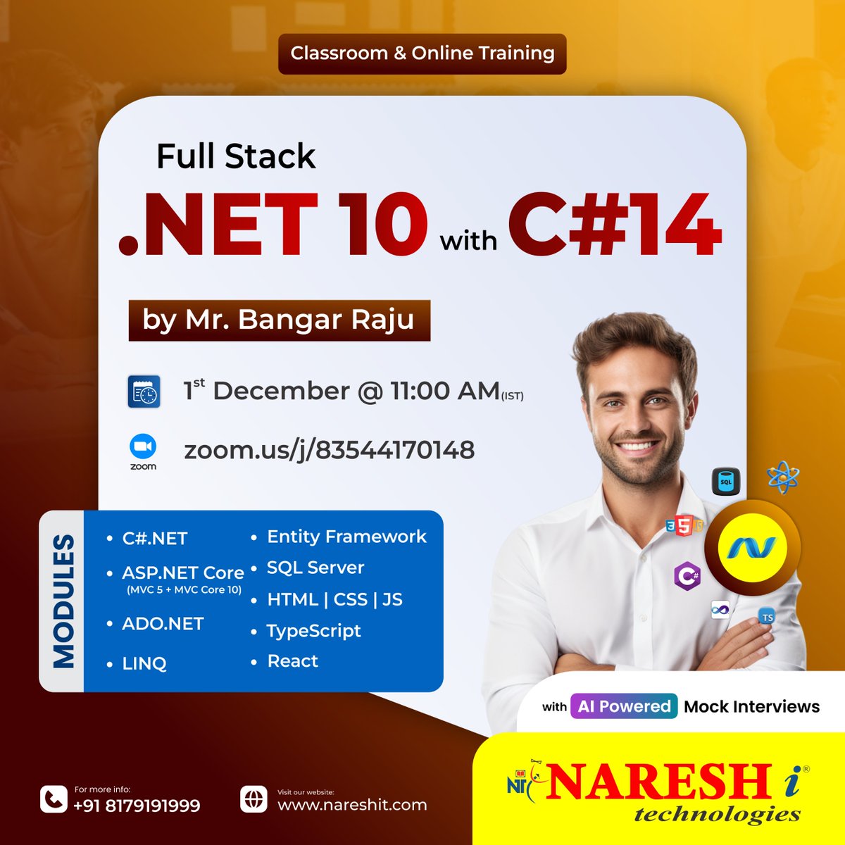 nareshitech's tweet image. 🚀 Full Stack .NET 10 with C# 14 Training with AI-Powered Mock Interviews

🔗 Register Now: t.ly/FSDOTNET-1D

👨‍🏫 By Mr. Bangar Raju
📅 1st December @ 11:00 AM (IST)

#DotNetTraining #CSharpDeveloper #FullStackDevelopment10 #csharp14