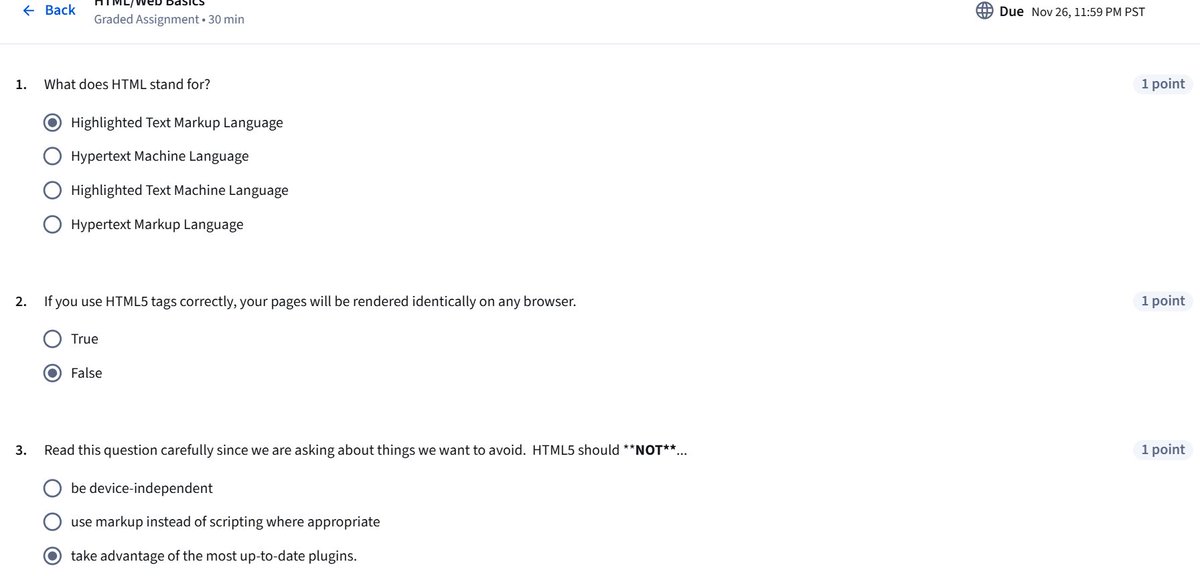 BeheraSuma64842's tweet image. Today I completed key lessons from the Introduction to HTML5 course (University of Michigan).
Covered: HTML basics, browser workings, editors, VS Code &amp;amp; Replit.
Also finished the HTML/Web Basics assignment — scored 92.59%! 🔥
#WebDev #HTML5 #LearningJourney