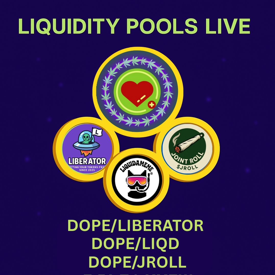 dopecredits's tweet image. More liquidity. More reach. More momentum for the Stellar memecoin scene 🚀

Three new liquidity pools for $DOPE are now live — expanding cross-community volume and making swaps even smoother:

🔹 $LIBERATOR: stellarx.com/amm/analytics/…
🔹 $LIQD: stellarx.com/amm/analytics/…
🔹 $JROLL:…