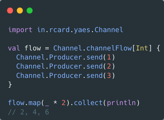 riccardo_cardin's tweet image. #Scala lovers, #YAES 0.9.0 is here! 🚀 Full I/O stream support with `Flow` 🌊. Read files, process lines, and write output with ease. In addition, we introduced `channelFlow`, the bridge 🌉 between channels and flows! Cold flows + concurrent emission = 🔥

✨New in v0.9.0:
•…