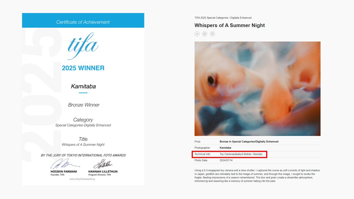 kamitabaphoto's tweet image. 『アンデジ（アンパンマンキッズカメラ）』と『アイカツ! モバイル』で成し遂げました！  

『東京国際写真賞 (TIFA/Tokyo International Foto Awards)』にて、「改造版アンデジ4」と「アイカツ! モバイル」で撮影した2枚の写真が「Bronze Winner」に入賞しました！…