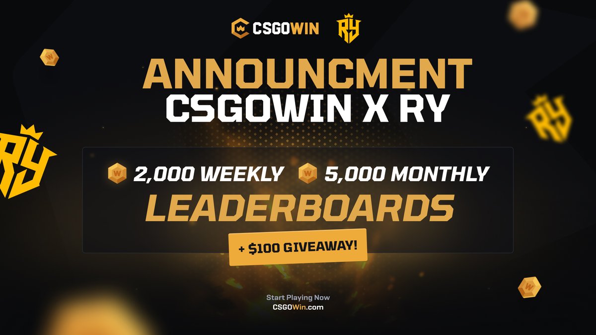 RY x <a href="/CSGOWincom/">CSGOWin.com</a> Partnership!🎄

💵 $100 Giveaway! ($50 x 2 winners)

How to join:
💛 Follow <a href="/RYCSx/">RY</a> &amp; <a href="/CSGOWincom/">CSGOWin.com</a> 
🔁 Like &amp; Retweet
👥Tag a friend

I've also launched my own 2K weekly + 5K monthly leaderboard running simultaneously - to join simply click this link -