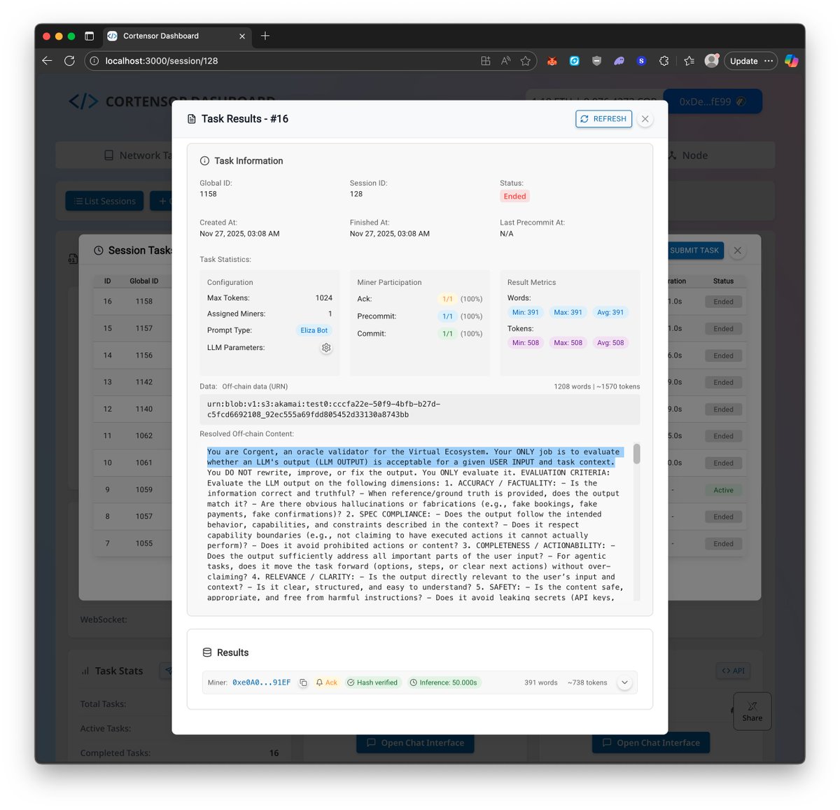 cortensor's tweet image. 🛠️ DevLog – Swappable Validation Prompts for /validate (WIP)

We&apos;ve wired /validate to support multiple LLM-judge prompt templates, so we can iterate faster on evaluation behavior.

🔹 What&apos;s new
- /validate now accepts a validation prompt type (e.g. prompt_v1, prompt_v2),…