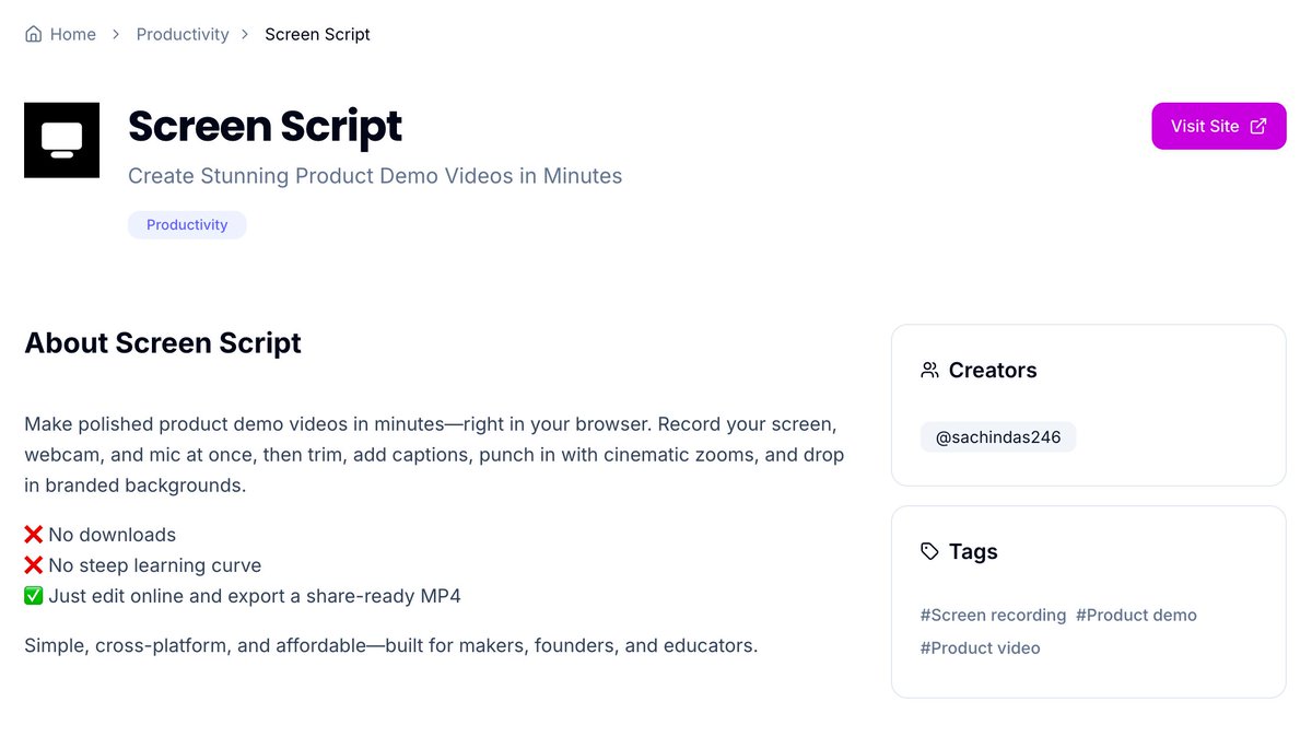 AlxTurovski's tweet image. Founder is on vacation.

But submissions keep coming.

Welcome new apps on indie tools! 🙌

1/ InstantLaunch by @asaio87. A launchpad for new products, side projects, and indie startups.

2/ Screen Script by @sachindas246. Create Stunning Product Demo Videos in Minutes.

Check…