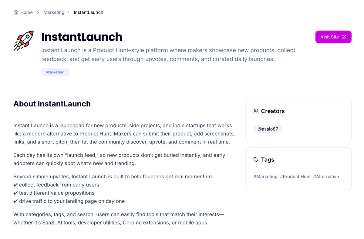 AlxTurovski's tweet image. Founder is on vacation.

But submissions keep coming.

Welcome new apps on indie tools! 🙌

1/ InstantLaunch by @asaio87. A launchpad for new products, side projects, and indie startups.

2/ Screen Script by @sachindas246. Create Stunning Product Demo Videos in Minutes.

Check…