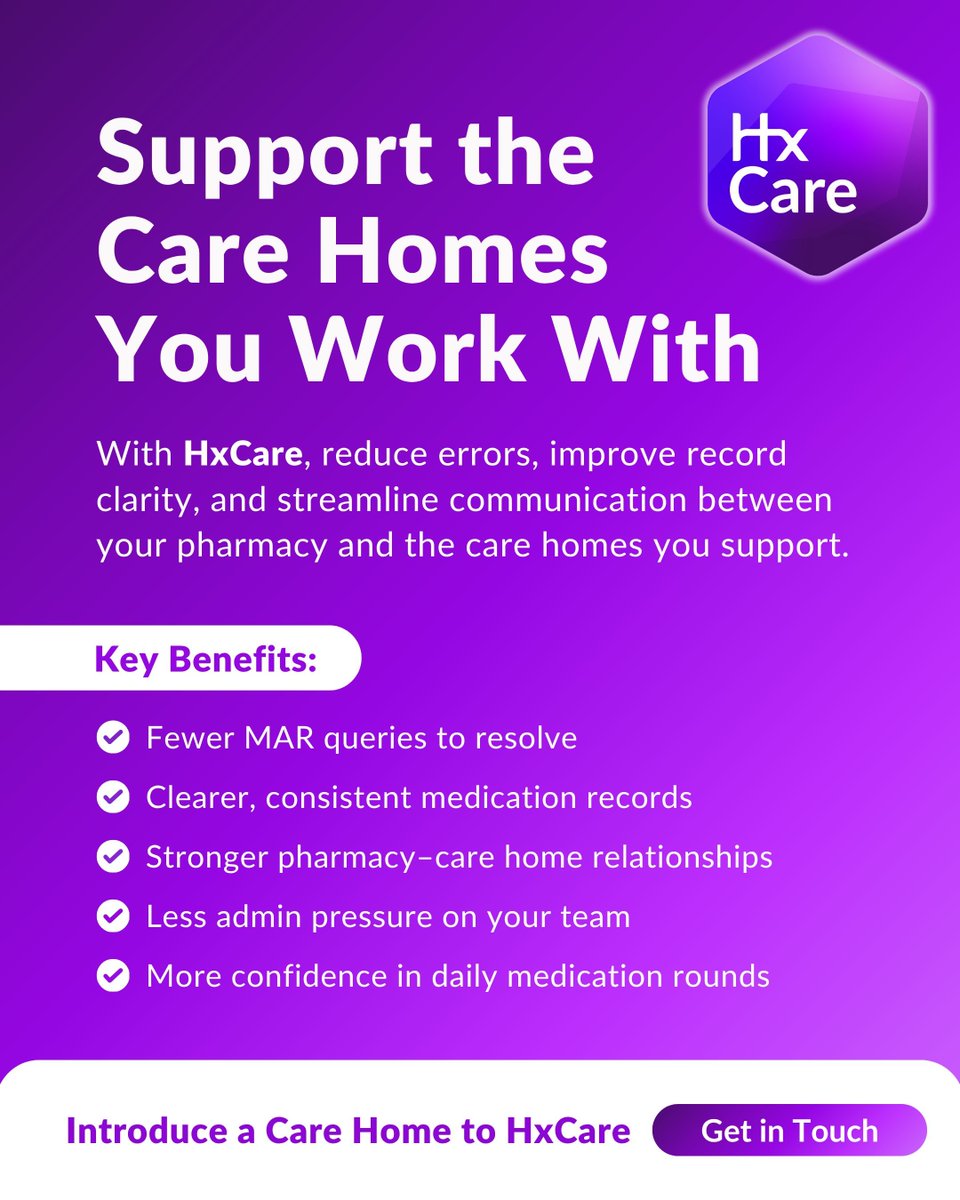 PosSolUK's tweet image. What if supporting your care homes was easier?

HxCare helps reduce MAR errors, improve record clarity, and streamline communication between pharmacy and care home teams. 

🔗 Get in touch or introduce a care home: positive-solutions.co.uk/contact-us 

#CommunityPharmacy #eMAR #CareHomes
