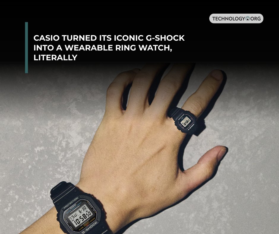 TechnologyOrg's tweet image. Casio just did something nobody asked for but everyone wants to see: they shrunk the G-Shock DWN-5600 watch down to ring size. A fully operational timepiece that wraps around your finger

Full article: technology.org/2025/11/26/cas…

#casio #technology #watch #technology #gshock