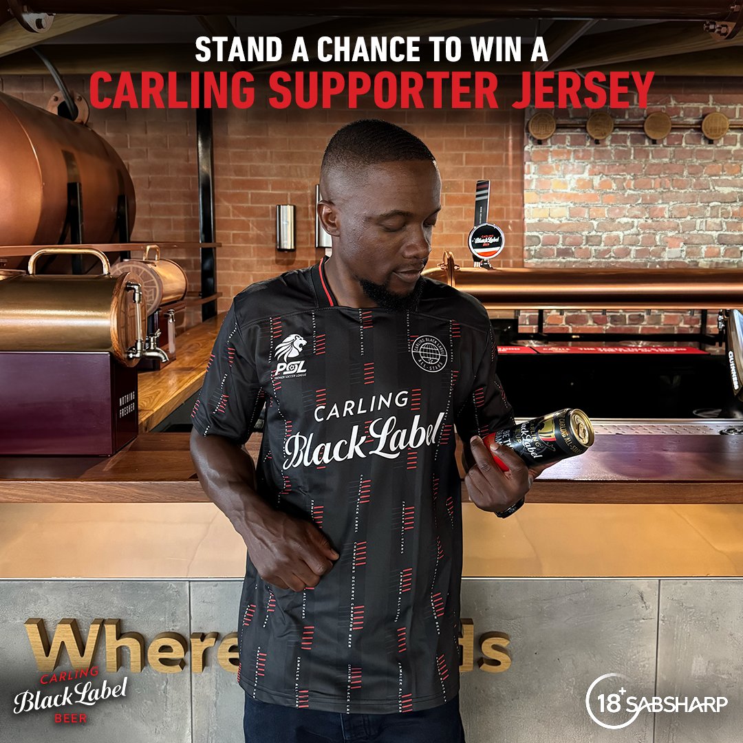 blacklabelsa's tweet photo. We are counting down to iBig dayz Champs and this year siphethe ama back -to –back Carling finals 🔥🏆. Niyazi nani a final is incomplete without supporter jersey!​

​Manje tshela mina where the Carling Knockout final is hosted this year and you could win a Carling supporter jersey. QT your answer using #CarlingKnockout (Ts *Cs apply)