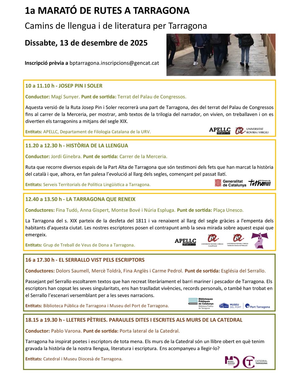 🚶📖Camins de llengua i literatura Tarragona viurà una jornada dedicada a  la #llengua, la #literatura i la memòria col·lectiva amb la Marató de  #RutesLiteràries a #Tarragona, proposta que convida a descobrir la