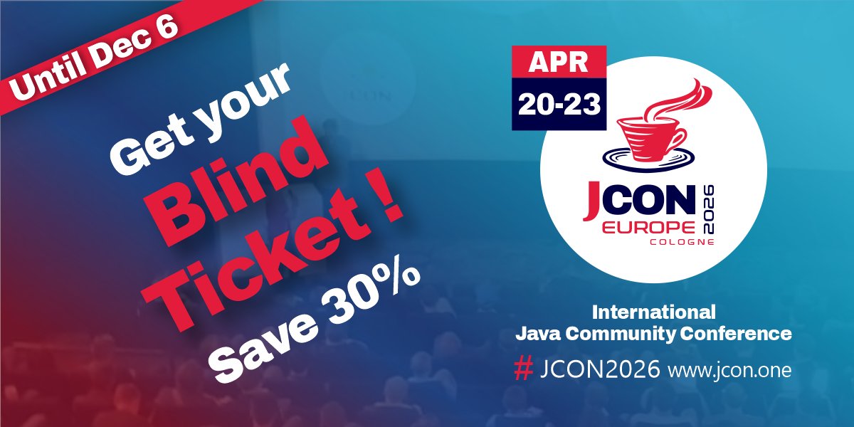 Bring a #teammate (or two). Split tracks. Compare notes. Ship faster.

#JCON EUROPE 2026 (Apr 20–23, #Cinedom) is built for learning: cinema-level focus, world-class sessions and a hallway track for solving tough problems

Best price (-30%) now—#BlindTickets end Dec 6.
👉