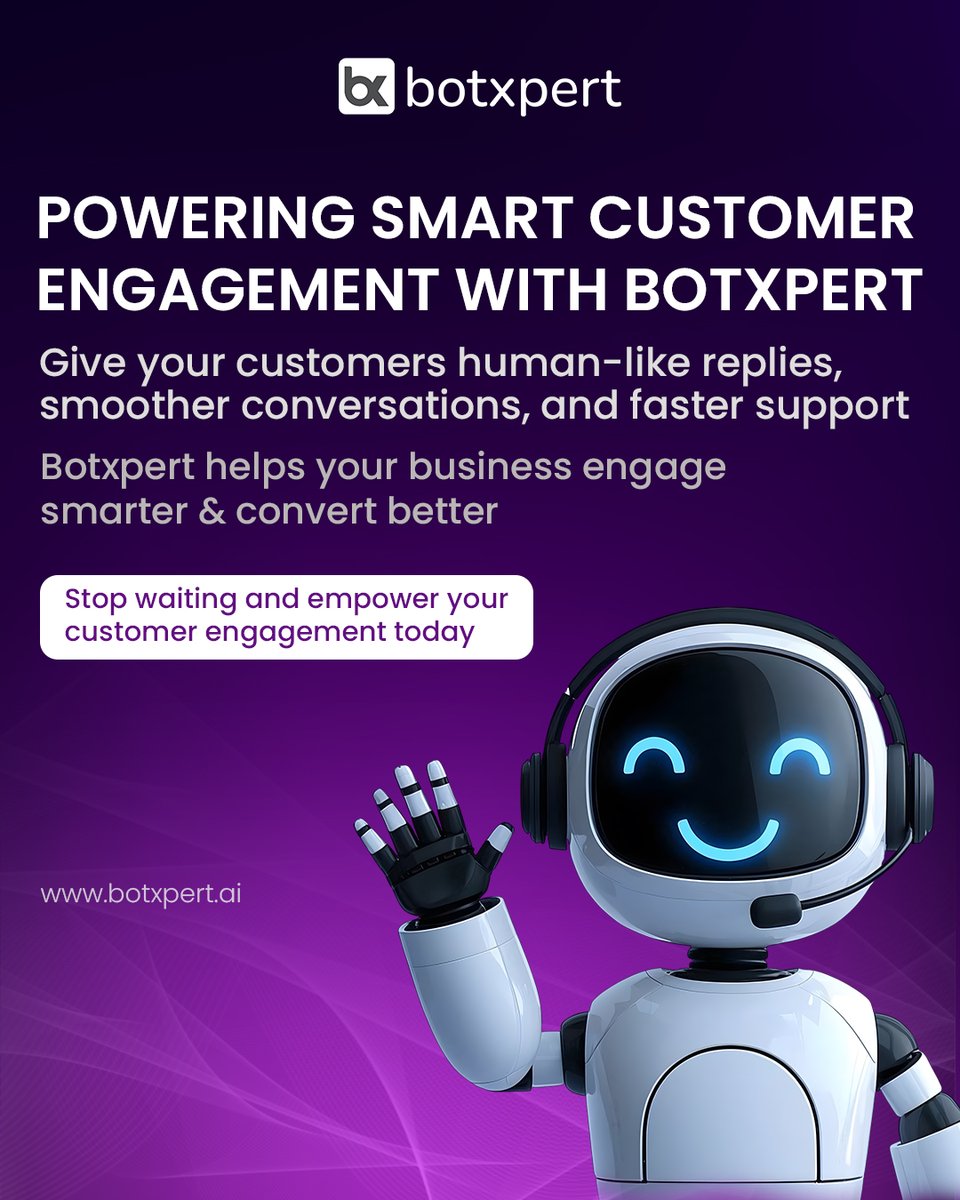 botxpertai's tweet image. Handle more queries, deliver personal support and boost conversions with botxpert.ai Try it today!
.
#Botxpert #AIChatbot #StartupJourney #DigitalTransformation #BusinessGrowth #Automation #CustomerExperience #AIForBusiness
#ScaleWithAI #BoostYourBusiness