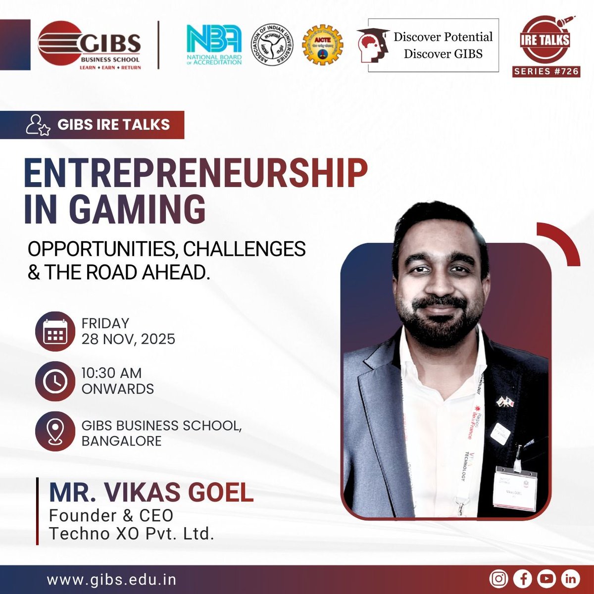 GIBSBSchool's tweet image. GIBS IRE Talks | Entrepreneurship in Gaming
An inspiring session by Mr. Vikas Goel, Founder &amp;amp; CEO of Techno XO Pvt. Ltd., on the opportunities, challeng