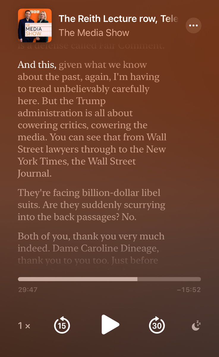 rcbregman's tweet image. Wow. BBC journalists are now not even allowed to report the censored line from my Reith Lecture, that Trump is “the most openly corrupt president in American history.”

You can hear how carefully they’re forced to tiptoe around it. So, so chilling.