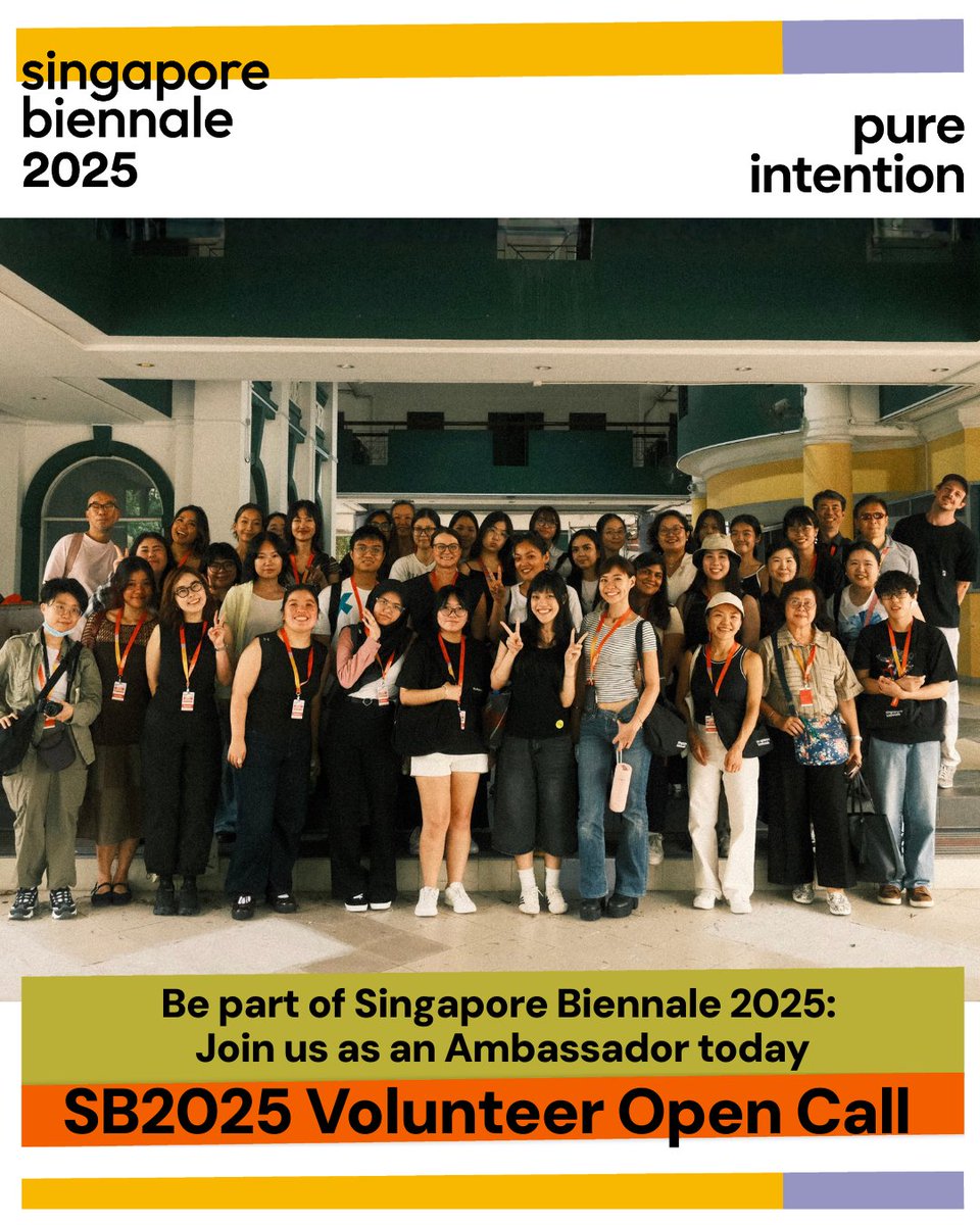 Be part of the team bringing Singapore Biennale 2025 to life. Sign up as an Ambassador to guide visitors, share artwork insights, and get behind-the-scenes experience at one of Singapore’s leading art events.

Learn more: bit.ly/SB2025-Volunte…
