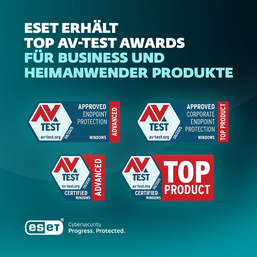 ESET_de's tweet image. Gute Cybersecurity merkt man vor allem daran, dass nichts passiert. 🛡️
ESET wurde erneut von AV-TEST für herausragenden Schutz ausgezeichnet – für Unternehmen und Endanwender.
#ESET #Cybersecurity #AVTEST #ProgressProtected