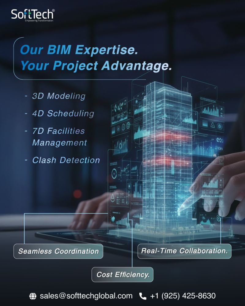 SofttechEngg's tweet image. From design to facility management, BIM gives teams a single source of truth—cutting delays, reducing rework, and improving cost control. Build smarter with SoftTech BIM solutions. 
Call +1 (925) 425-8630 or email sales@softtechglobal.com 
 #BIM #SmartConstruction #SoftTech