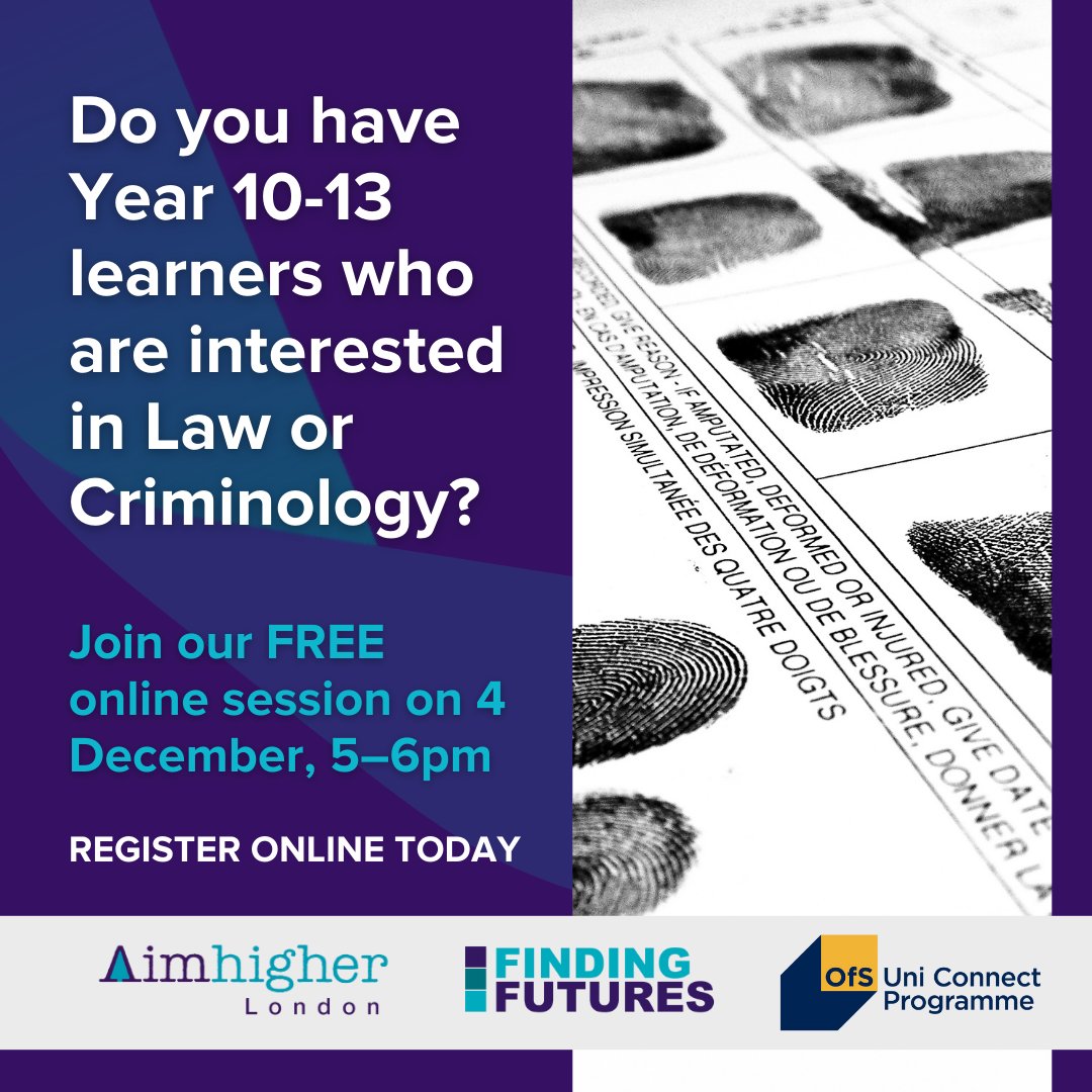 Are Law or Criminology popular subjects at your school or college? 
If you have learners who want to explore what could happen beyond school or college, join our FREE online session on 4 December, 5–6pm.
Register to attend here 👉 loom.ly/8pnRHUs