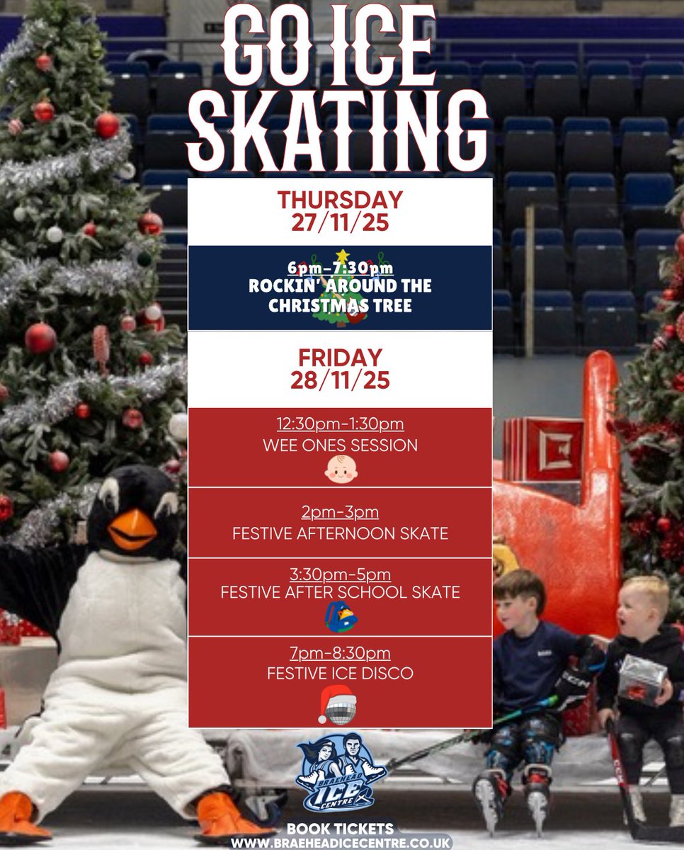 𝑭𝒆𝒔𝒕𝒊𝒗𝒆 𝑭𝒖𝒏 𝒂𝒕 𝑩𝒓𝒂𝒆𝒉𝒆𝒂𝒅 𝑰𝒄𝒆 𝑪𝒆𝒏𝒕𝒓𝒆! 🎄

Lace up your skates for an unforgettable time on the ice with family and friends! Perfect for all ages and abilities—under 5s skate for 𝑭𝑹𝑬𝑬 with a full paying adult! ⛸️

Book your tickets now ➡️ Link in Bio