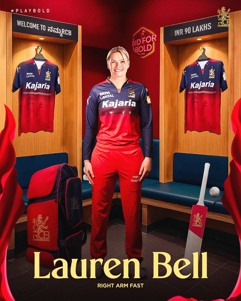 RCBTweets's tweet image. Pace that bites. Accuracy that stings.
Lauren Bell breathes fire. 🔥

The English Engine will play for us. Welcome to RCB, Lauren Bell. ❤️‍🔥

#PlayBold #ನಮ್ಮRCB #WPLAuction #BidForBold