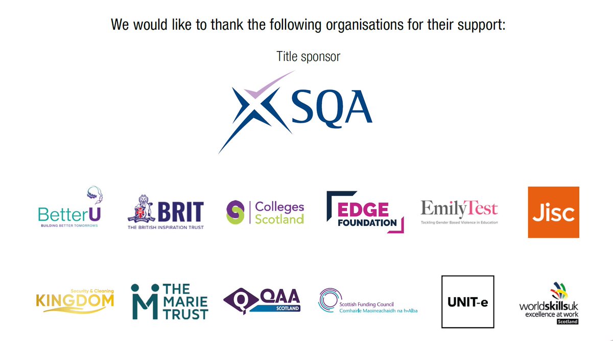 ColDevNet's tweet image. With just 1 week to go until #CollegeAwards, huge thanks to our amazing sponsors for making it possible!🌟

@SQA @CollegesScot @Emilytest12 @Jisc @ScotFundCouncil @WorldSkillsUKSc @QAAScotland @ukEdge @TheMarieTrust @UNITe_ESS @KingdomSGL Better U, BRIT✨

cdn.ac.uk/college-awards…
