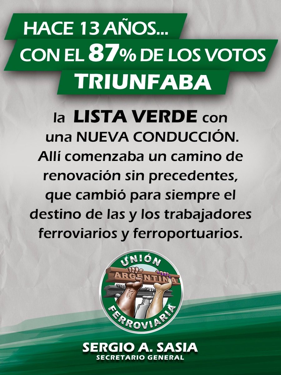 📌Una transformación sin precedentes.
Con Trabajo, Gestión y Pasión Ferroviaria. 💚
Y vamos por más!

DE ESO SE TRATA. 
Sergio A. Sasia Secretario General