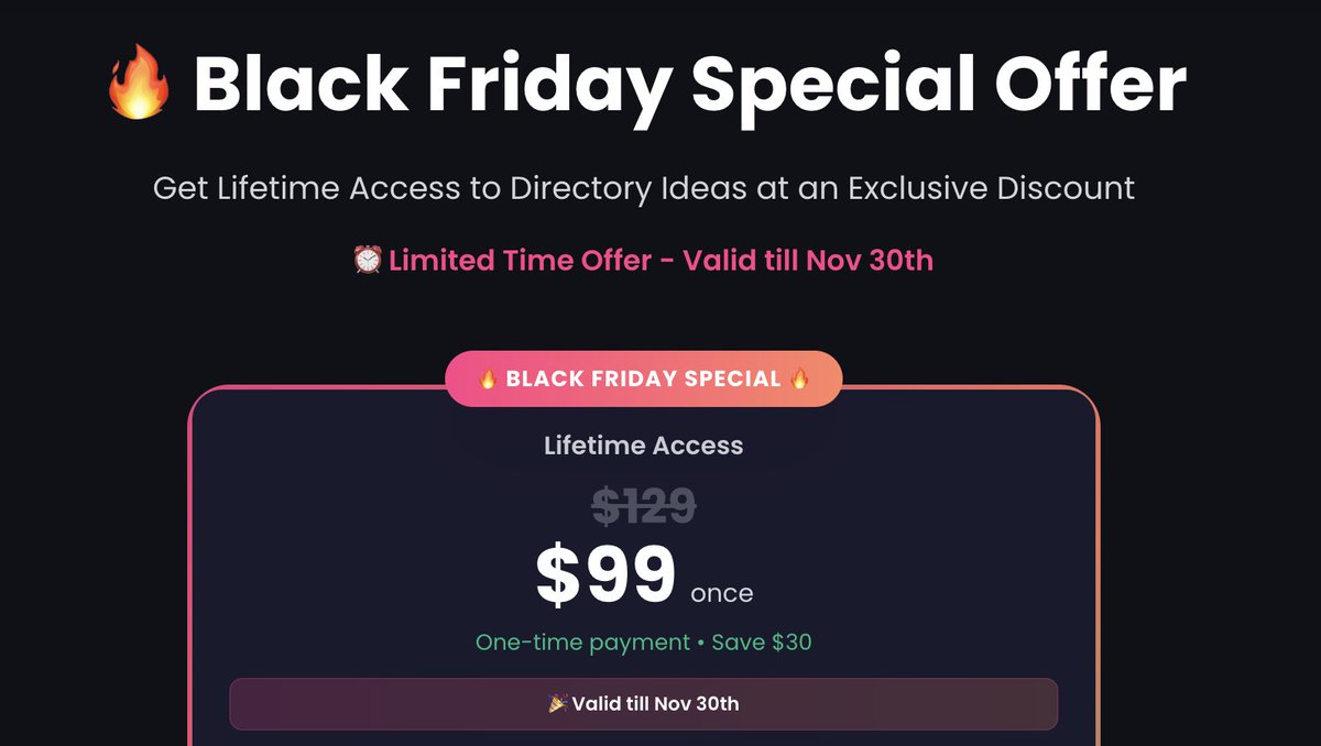 tejas3732's tweet image. Planning some massive changes to DirectoryIdeas.ai in December.

Will be switching to monthly &amp;amp; yearly plans finally.

Grab the lifetime deal offer today.

If you are into directories, I bet this is one tool you should definitely lock into!