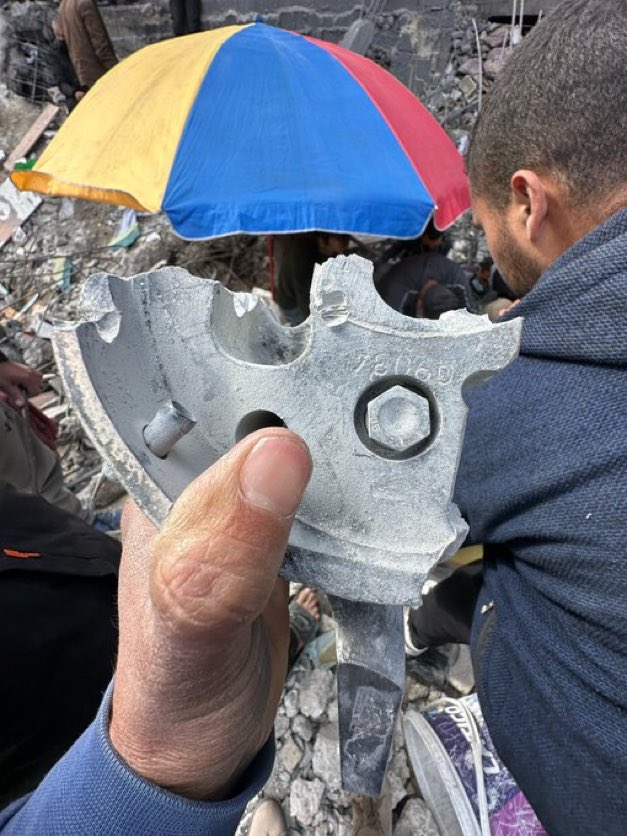This is the remains of an American-made missile that Israel used to kill my family members, half of them were children.