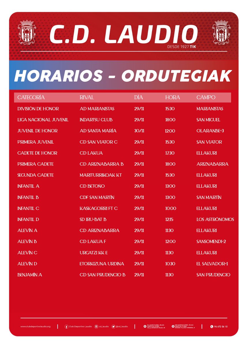 ⏰ Asteburuko partiduak 

#GoazenLaudio ⚪️🔴