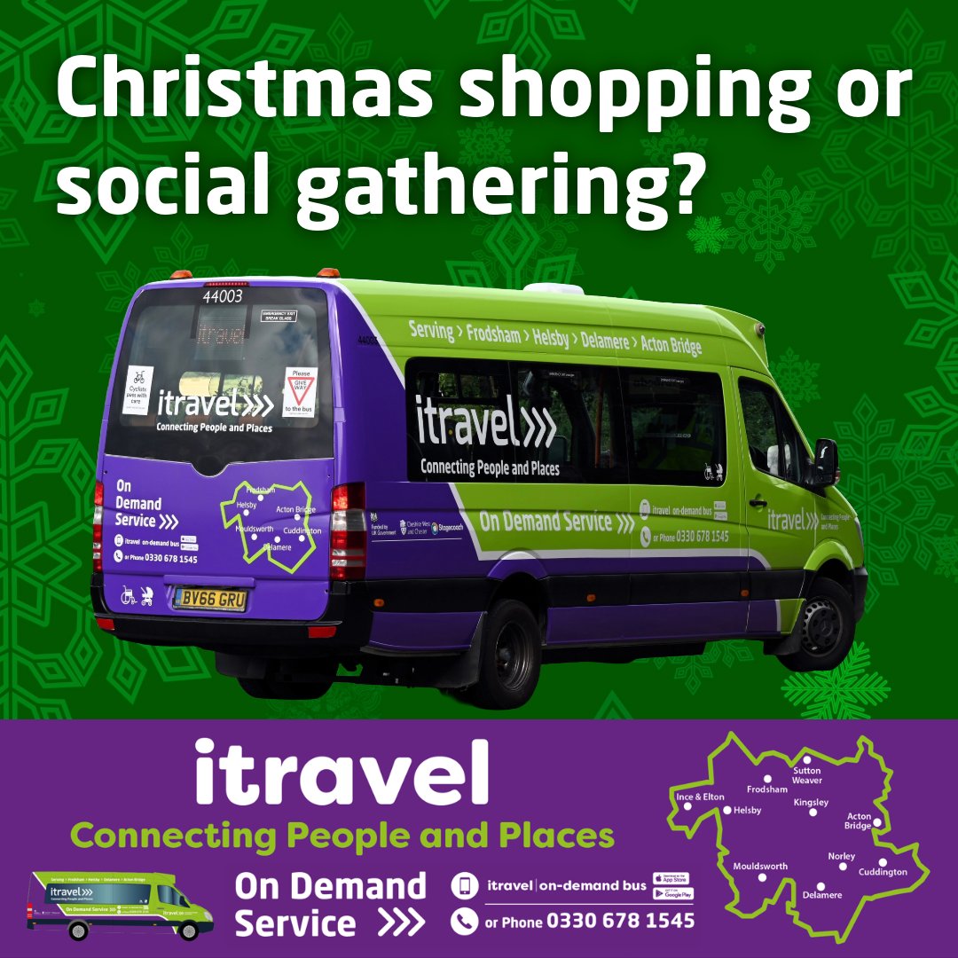 Go_CheshireWest's tweet image. 🎄✨ Heading out for festive shopping or meeting friends for a seasonal catch-up? 🛍️☕
Our itravel rural on-demand bus service is pre-bookable and stress free
Find out more and plan your journey today: cwac.co/AyJI9
#itravel #FestiveTravel #ChristmasShopping