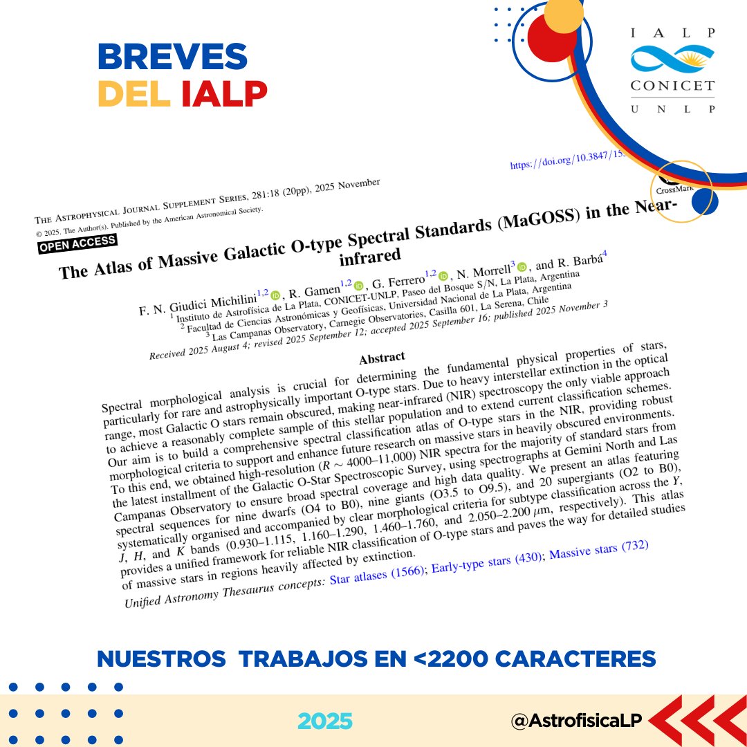 Un equipo formado por F. Giudici Michilini, R. Gamen y G. Ferrero (IALP, FCAG), N. Morrell (Observatorio Las Campanas, Chile) y el recordado Rodolfo Barbá, elaboró un atlas detallado para clasificar las estrellas masivas (de tipo O) utilizando luz infrarroja. 
#IALP 
<a href="/GeminiObs/">Gemini Observatory</a>