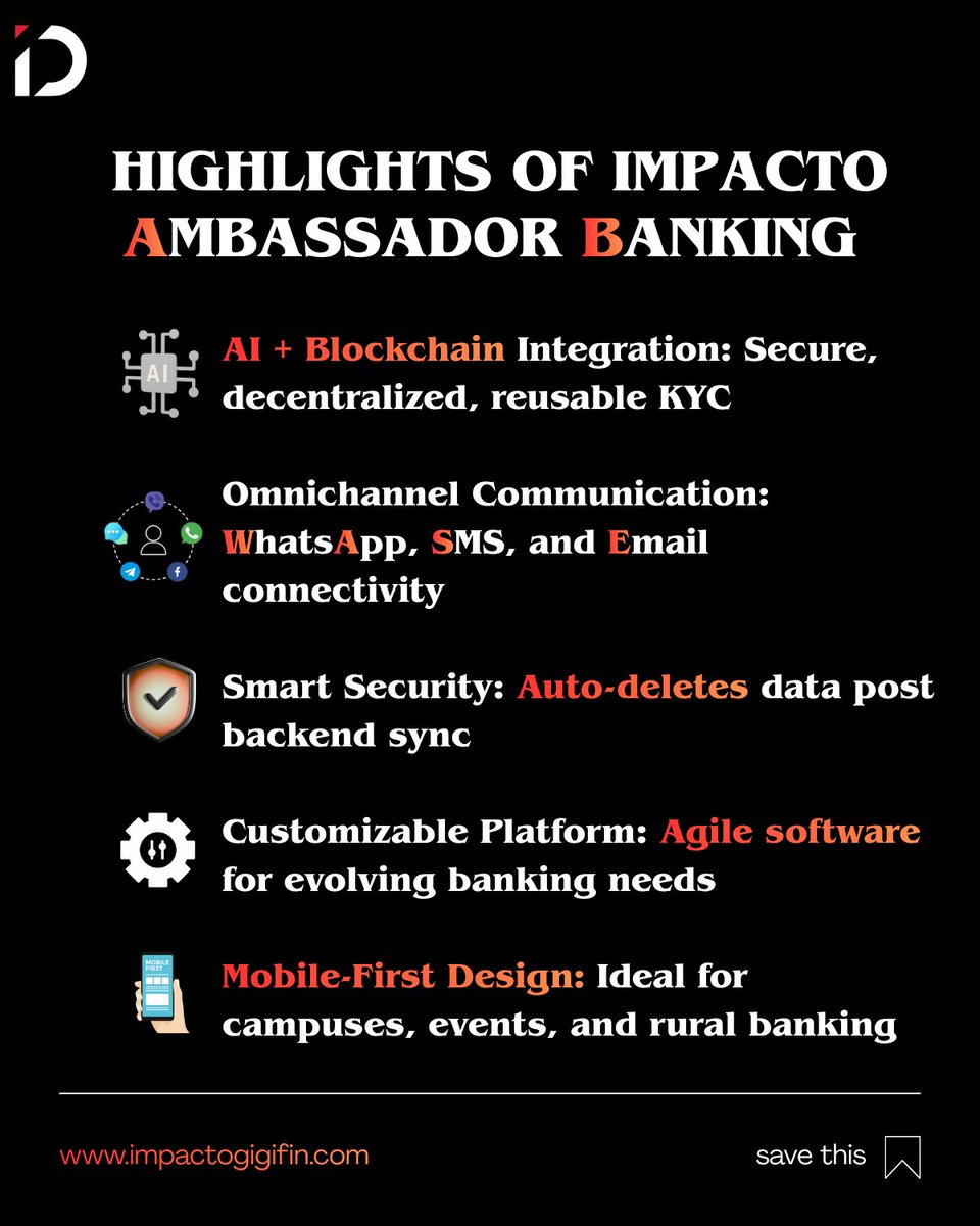 IDigifin's tweet photo. Bringing the bank to your doorstep!  With Ambassador Banking by iMpacto DigiFin, experience secure, paperless, and AI-powered banking anywhere — from KYC to account opening in minutes.   

#fintech #impactodigifin #ambassadorbanking https://t.co/UB1HoysDDC