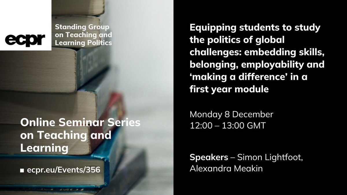 ECPR's tweet image. 🔜 Next in #ECPRSeminars on Teaching &amp;amp; Learning ⤵️
🎙️ Simon Lightfoot &amp;amp; Alexandra Meakin share their experience creating a Level 1 core module that builds skills through exploring global political challenges in an era of rapid #AI change
💻 8 Dec
✍️ FREE ecpr.eu/Events/356