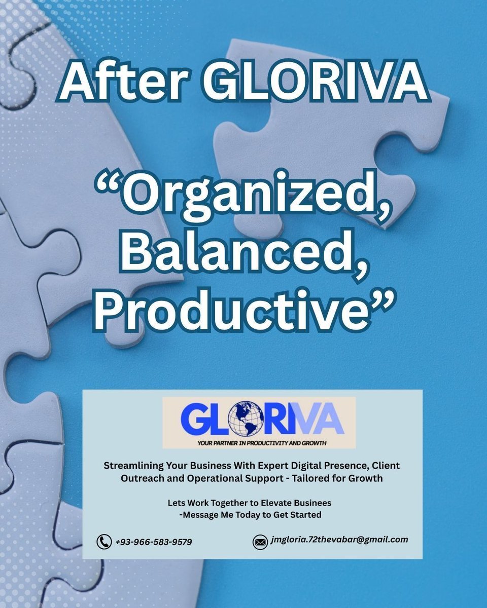 josephglor57168's tweet image. From Overwhelmed to Organized — that’s what GLORIVA is here for.

When you delegate, you don’t lose control — you gain freedom.

Let’s make your business run smoother, together.

#VirtualAssistantPH #WorkSmart #DelegateToElevate