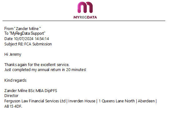 MyRegData's tweet photo. "Just completed my annual return in 20 minutes!" https://t.co/hi68RHeCfI