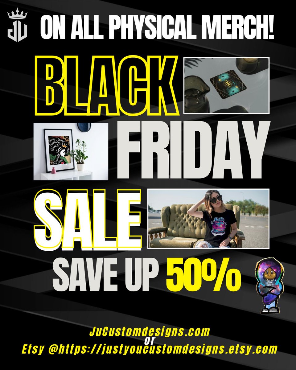 JUCustomDesigns's tweet image. 🖤 Black Friday just got better! All physical merchandise is on sale, so you can xmas shop early💖 Head to wix.to/ppdgPt3 to snag your deals while they last! What's on your wishlist? 

#BlackFridayDeals #HappyShopping #LocalBusiness #customapparel