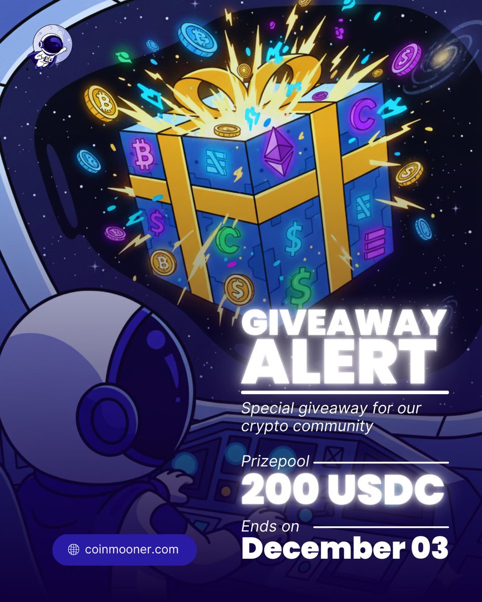 GIVEAWAY ALERT 🎁🚀

Special giveaway for our crypto community!

💰 Prizepool: 200 USDC
⏳ Ends on: December 03

Don’t miss your chance — participate now and win!

1. Follow, Like &amp; Retweet
2. Go to coinmooner.com and join!

#coinmooner #giveaway #crypto #usdc