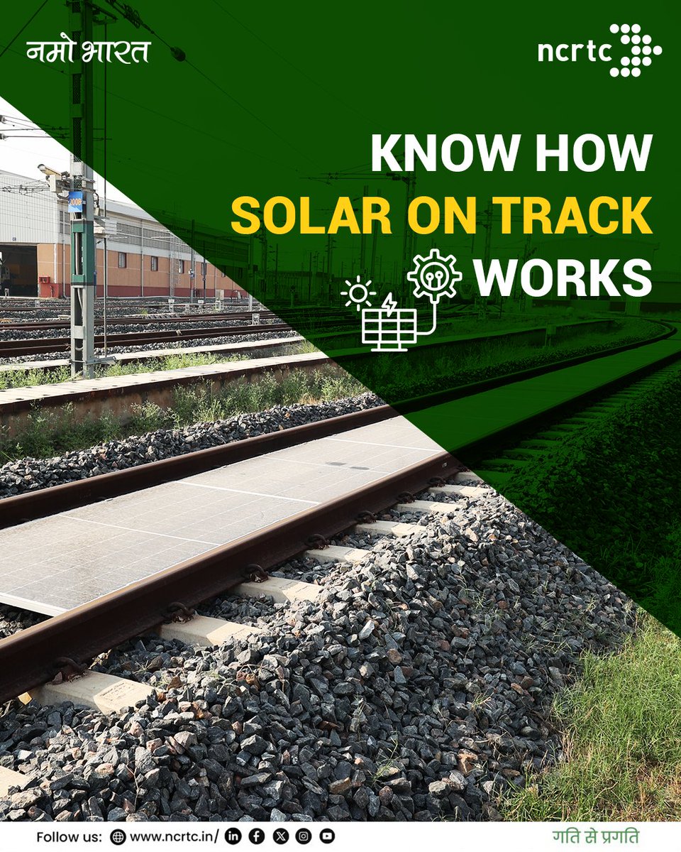 officialncrtc's tweet photo. Introducing NCRTC’s groundbreaking 'Solar on Track' system.
Swipe to know more: Generating ~17,500 kWh annually and cutting 16 tonnes of CO₂! Cleaner power. Smarter mobility.
#SolarOnTrack #NamoBharat https://t.co/MdHKu3r58V