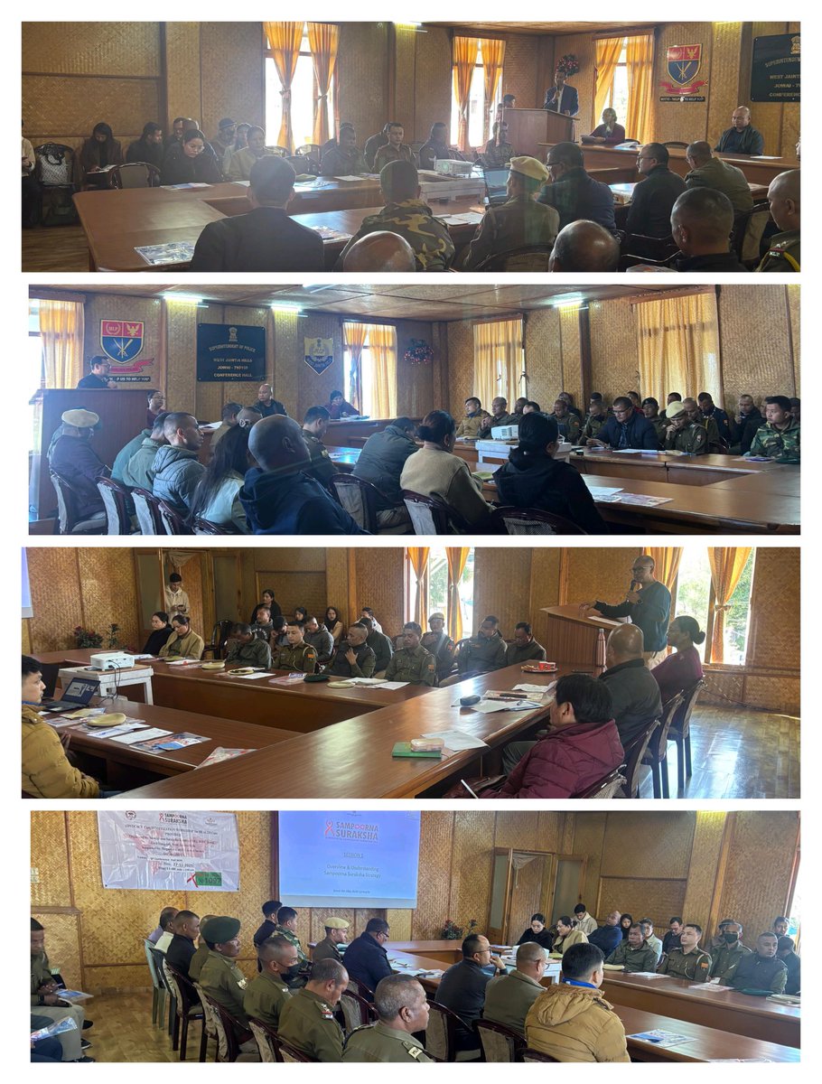 An Advocacy-cum-Sensitisation Workshop on HIV/AIDS for the Police Officers&amp;personnel of Jowai DEF was organised by Sampoorna Suraksha Kendra,DSRC Jowai&amp; MCSWA supported by MACS, on 27.11.2025 at the Conference Hall,SP Office,Jowai.
<a href="/WailadmikiS/">Wailadmiki Shylla</a> 
<a href="/digp_er_meg/">DIGP Eastern Range Meghalaya Shillong</a> 
<a href="/MeghalayaPolice/">Meghalaya Police</a>