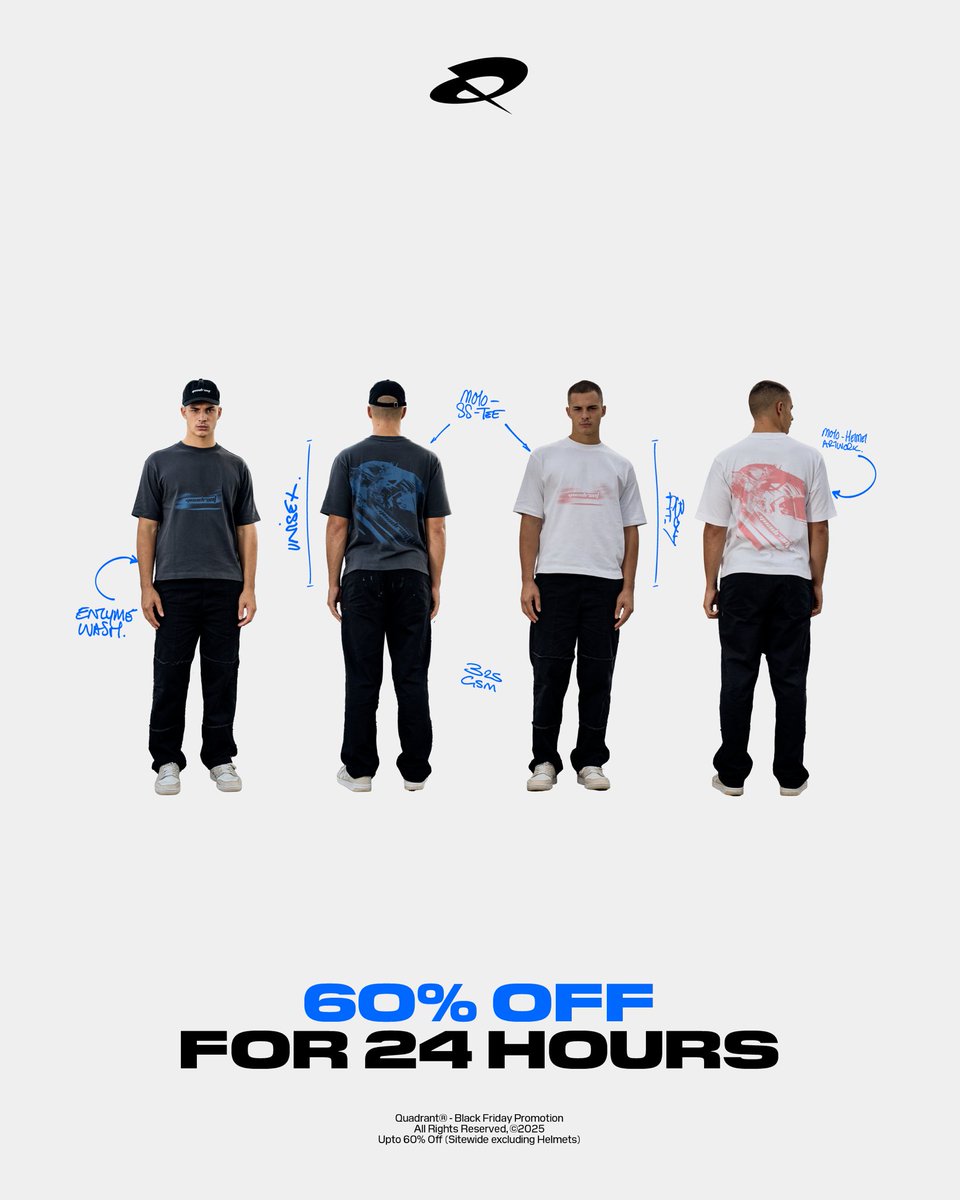 Quadrant's tweet image. The MOTO SS TEE is our pitstop special of the day, 60% off for the next 24 hours.

 ONCE ITS GONE ITS GONE
➡️ quadrant.gg