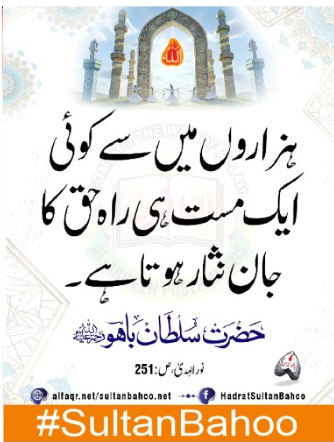 ہزاروں میں سے کوئی ایک مست ہی راہ حق کا جاں نثار ہوتا ہے۔
#SultanBahoo
#SultanulArifeen