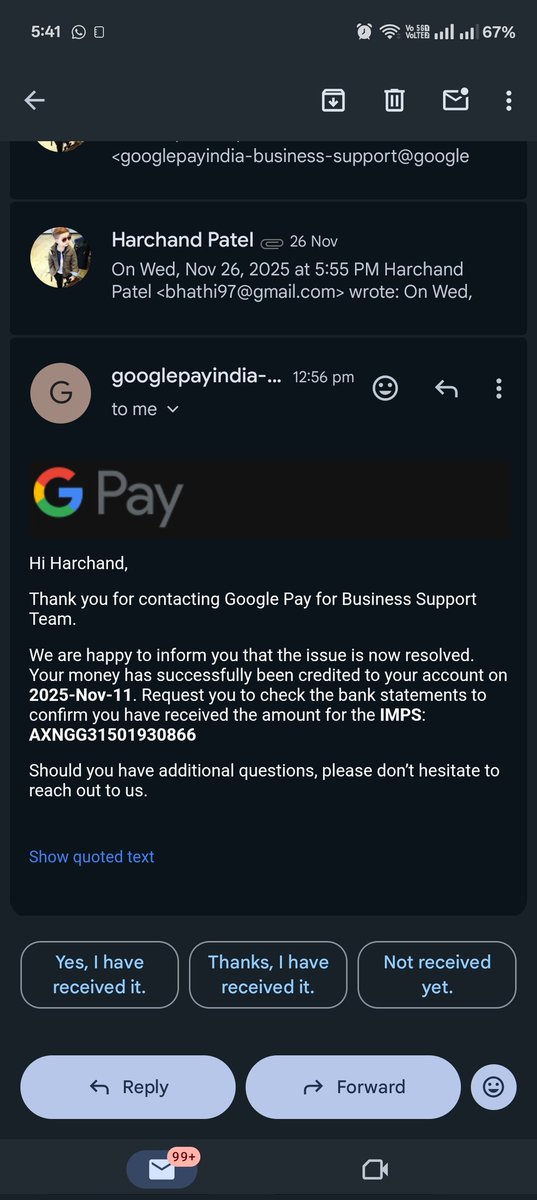 bhathi97's tweet photo. Is mail me galat information provid kar k bol rahe he issue resolved ho gaya. https://t.co/A6FqJmU0hp