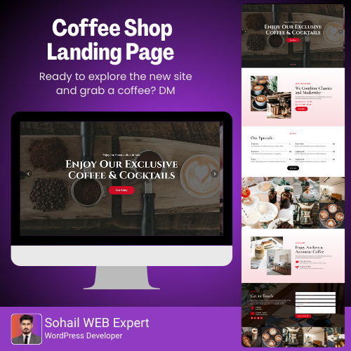 sohailwebexpert's tweet image. 𝐂𝐨𝐟𝐟𝐞𝐞 𝐒𝐡𝐨𝐩 𝐋𝐚𝐧𝐝𝐢𝐧𝐠 𝐏𝐚𝐠𝐞 

Crafted with WordPress + Elementor

#coffeelovers #cafelandingpage #wordpressdesigner #elementorexpert #coffeeshopbranding #creativewebdesign #moderncafevibes #coffeetime #sohailwebexpert