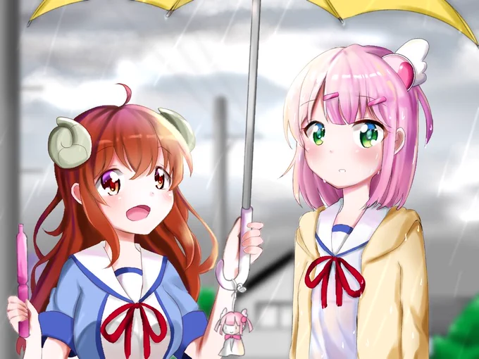 一番最初に描いたシャミ桃(2019)とアニメ一期放送当時くらいに描いたシャミ桃(2019)と最近描いたシャミ桃(2025)