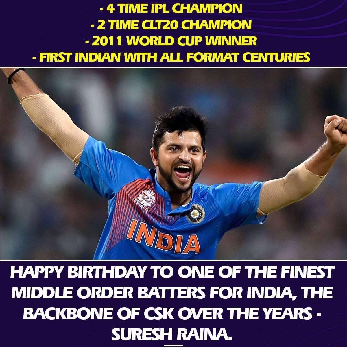 ImRohanJha3's tweet photo. Champion of champions — Happy Birthday, Suresh Raina! 💛🔥 https://t.co/Ymkk0TBkMQ