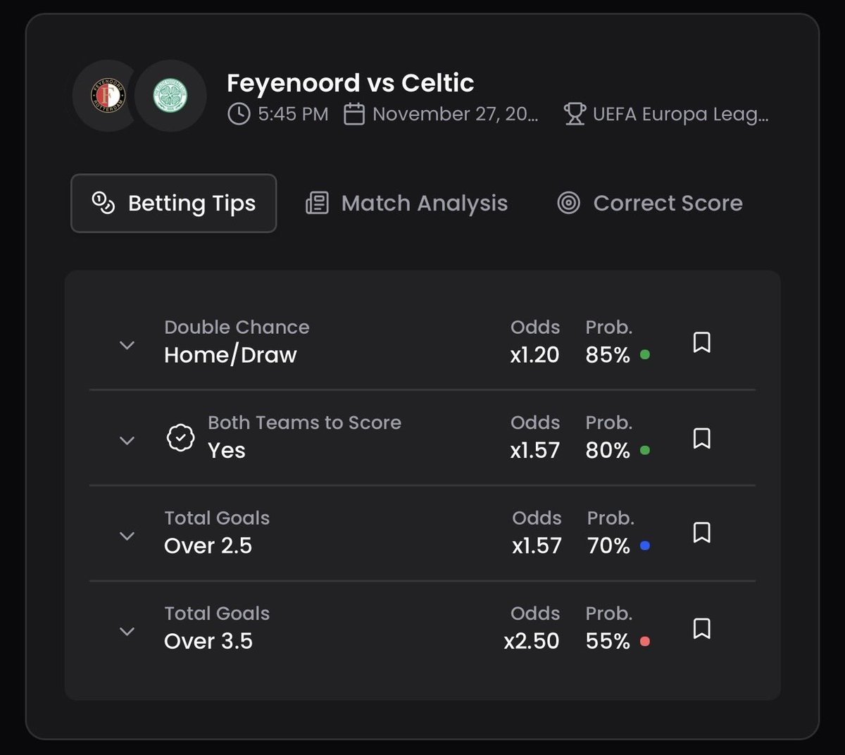 ur_tips's tweet photo. Tip: BTTS – Yes
Prob: 80%
Both sides come into this with strong attacking numbers. Expect chances at both ends.

#Feyenoord #Celtic #EuropaLeague https://t.co/jY1Seo9vJi